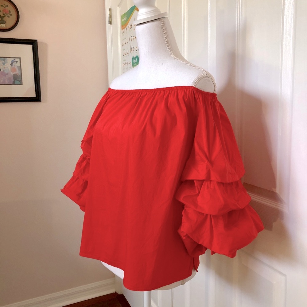 Zara Orange Off The Shoulder Puff Sleeve Top SZ S